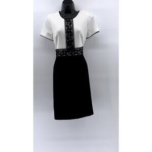 KARL LAGERFELD PARIS Women's Black-White Lace-Trim Color-Block Sheath Dress SZ 4